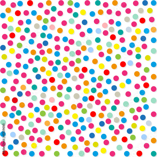 Polka dots paper colorful confetti pattern on a white background.