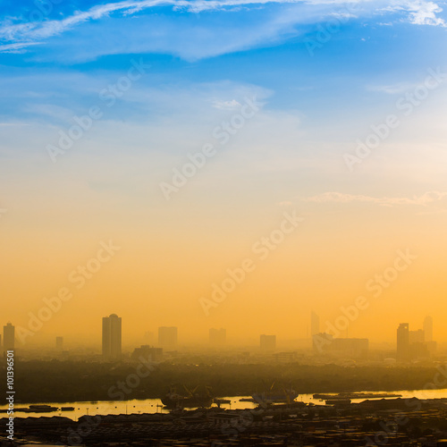 Aerial view of Bangkok at sunset