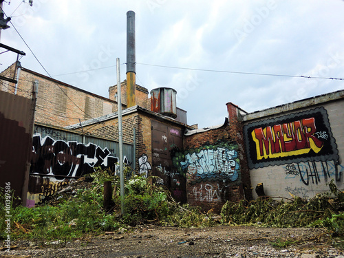 Urban ghetto in the alley with graffiti - landscape photo photo