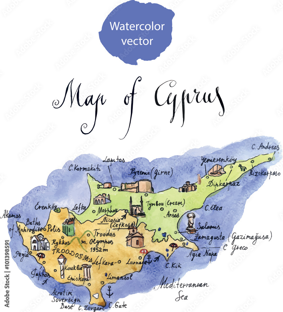 Obraz premium Map of attractions of Cyprus