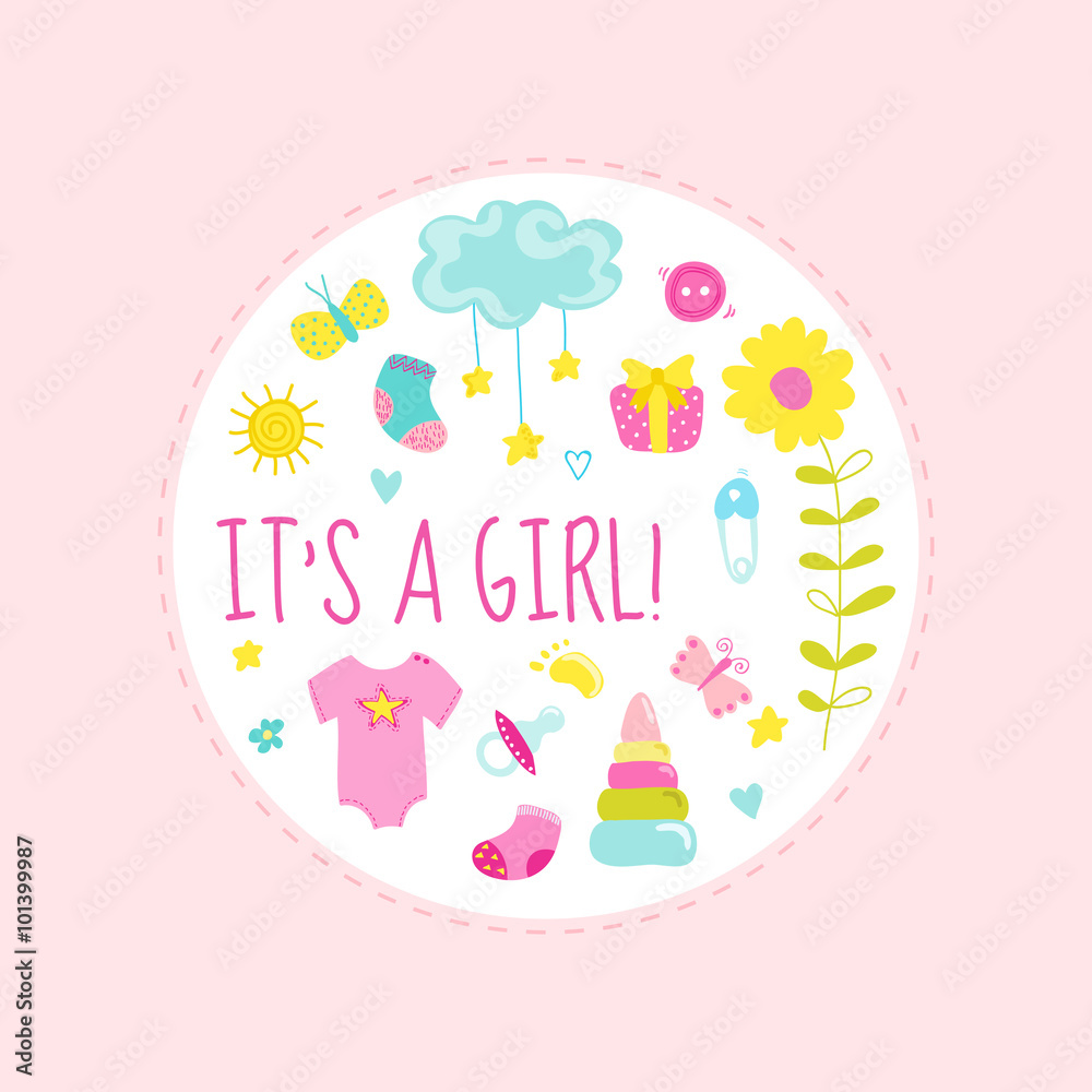 Baby Boy Shower or Arrival Card - with Baby Elements - in vector Baby Boy Shower or Arrival Card - with Baby Elements - in vector