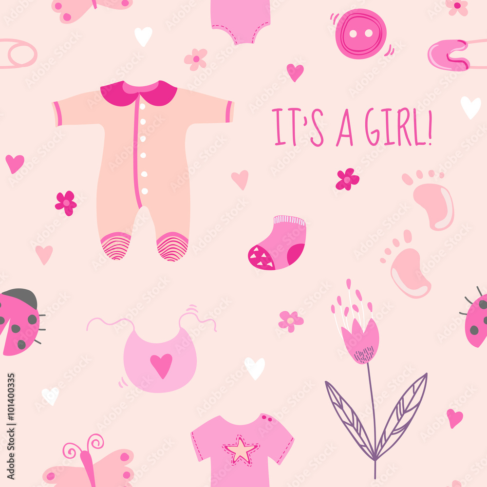 Baby Girl Seamless Background - for design and scrapbook Stock Vector |  Adobe Stock