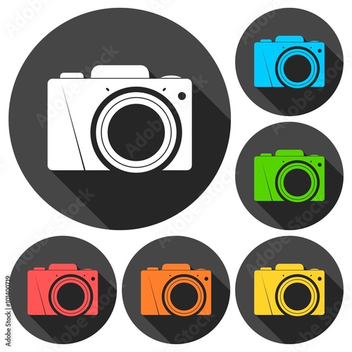 Photo camera icons set with long shadow
