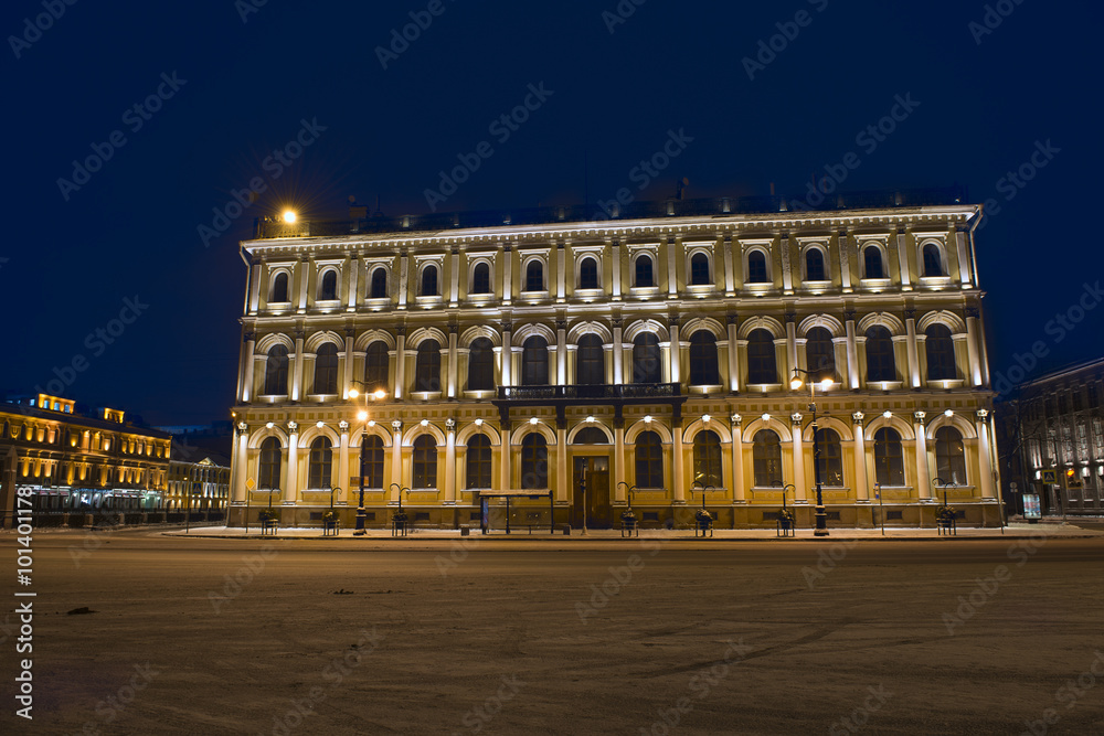 facade of the house in the night St. Petersburg