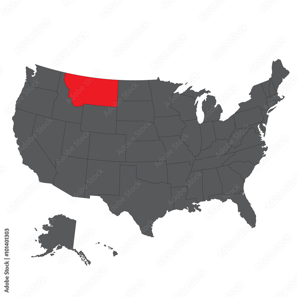 Montana red map on gray USA map vector