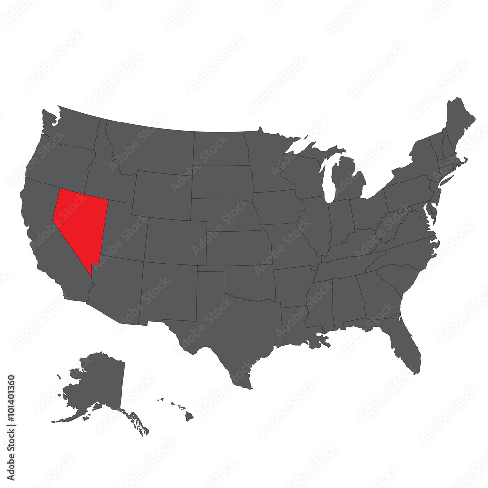 Nevada red map on gray USA map vector