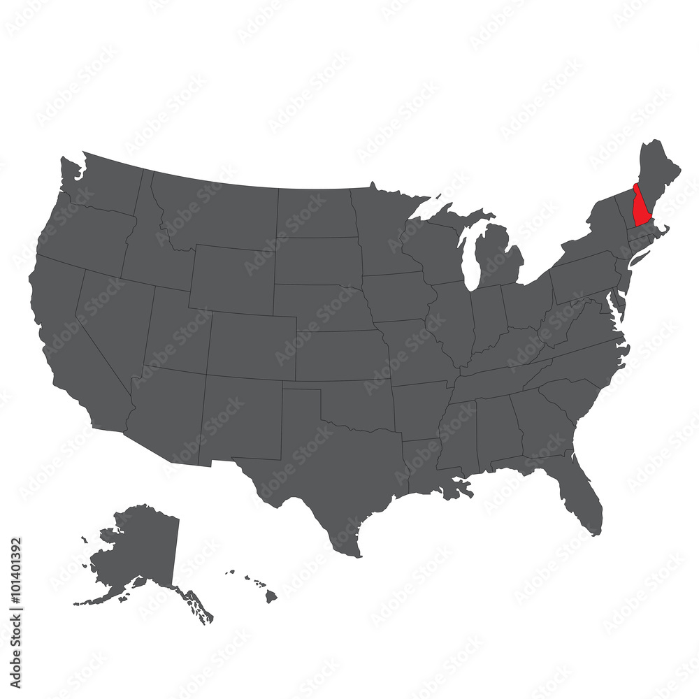 New Hampshire red map on gray USA map vector