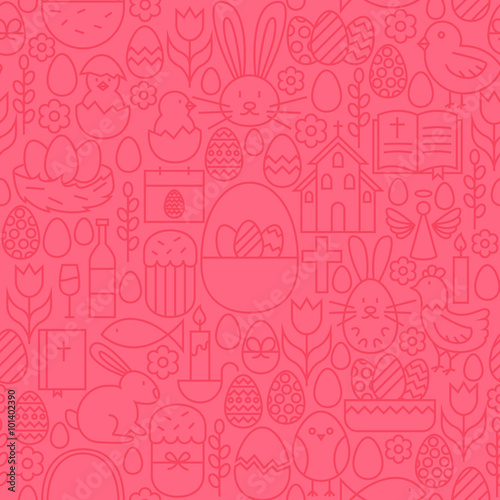 Thin Line Happy Easter Seamless Pink Pattern