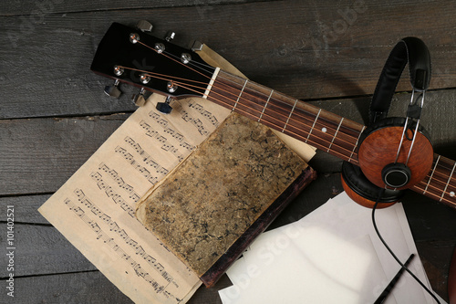Acoustic guitar, headphones...