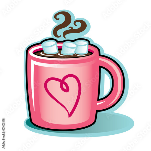 Valentine heart mug with hot cocoa chocolate and marshmallows