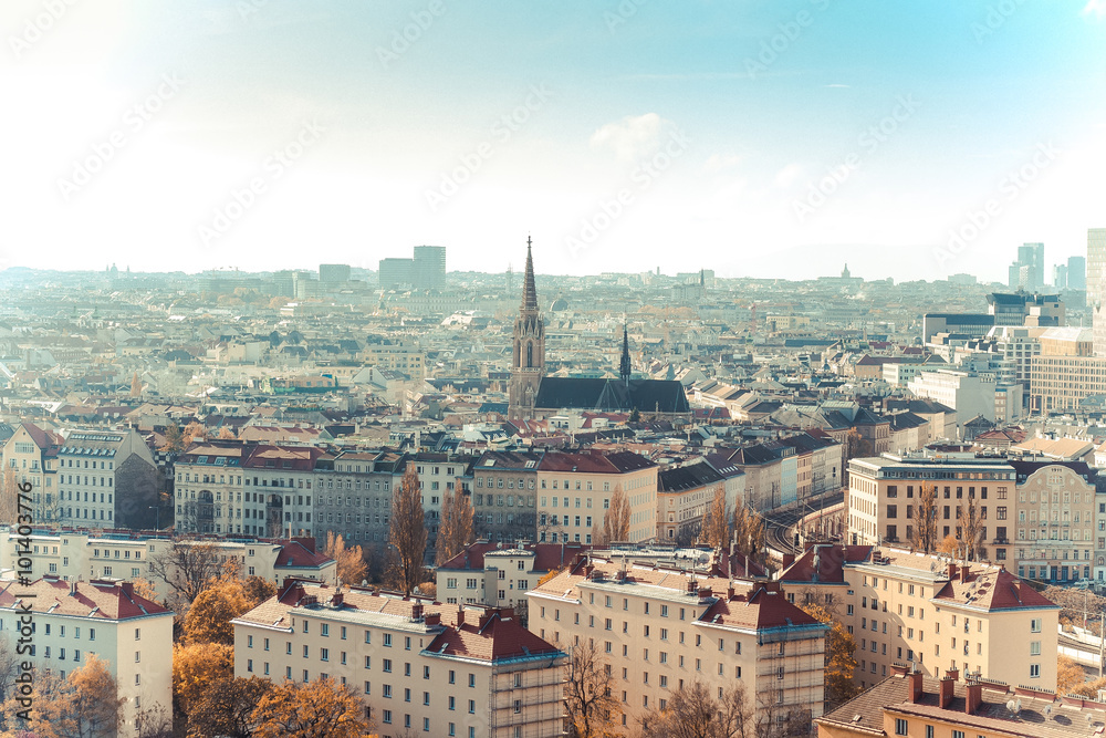 Vienna, Austria - November 9, 2014: View of Vienna with a ferris wheel