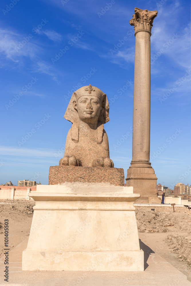 Pompey's Pillar in center of Alexandria city, Egypt
