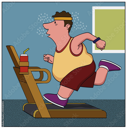 Fitness / A man works up a sweat on the treadmill.