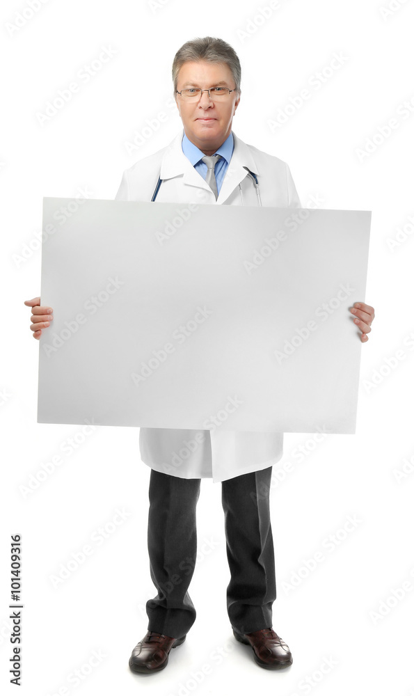 A handsome doctor with screen, isolated on white A handsome doctor with screen, isolated on white