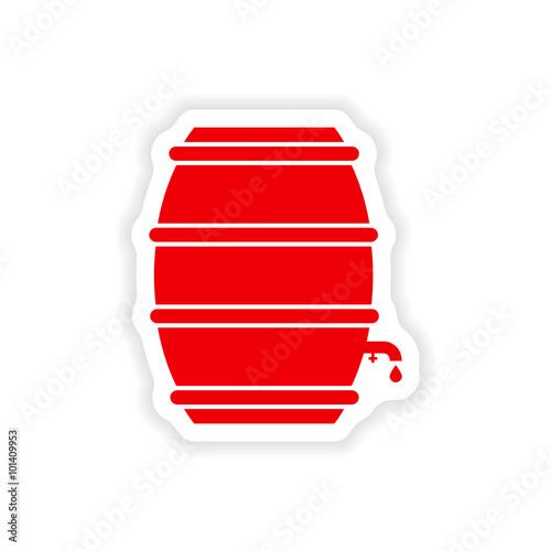 stylish paper sticker on white background keg beer