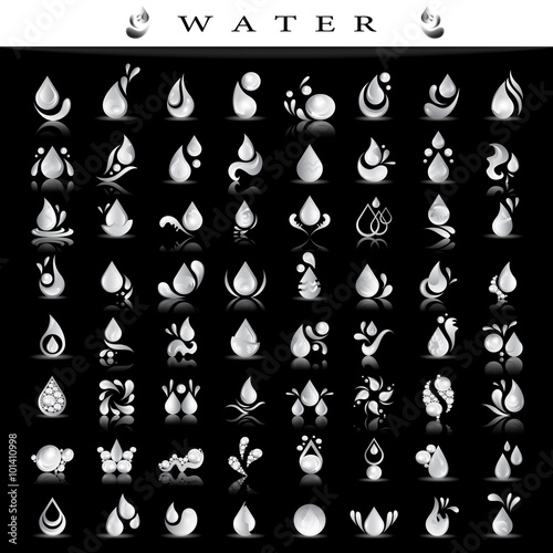 Water And Drop Icons Set - Isolated On Black Background - Vector Illustration, Graphic Design Editable For Your Design