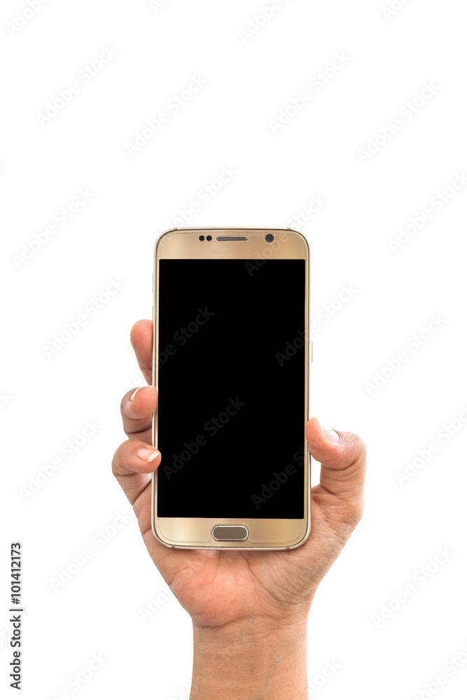 Close up hand of woman holding smartphone isolated on white Close up hand of woman holding smartphone isolated on white