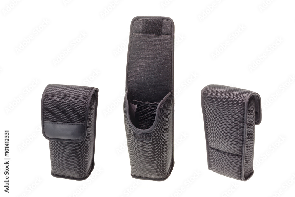 New black speedlight flash case isolated on white New black speedlight flash case isolated on white