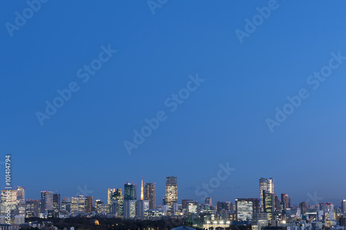 東京都市風景 東京タワー 赤坂 六本木方面 夜景 国立競技場解体跡地あり