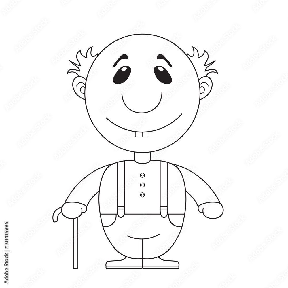 Obraz premium Illustration of the old grandfather with a cane coloring book