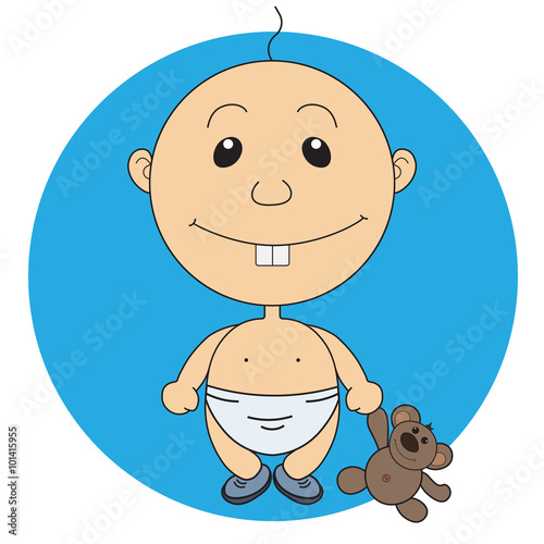 Illustration of the animation pretty boy with a bear toy chidren book