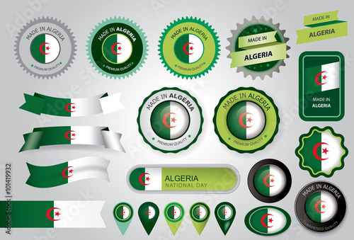 Made in Algeria Seal, Algerian Flag (Vector Art) photo