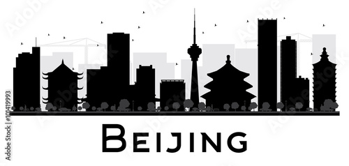 Beijing City skyline black and white silhouette.