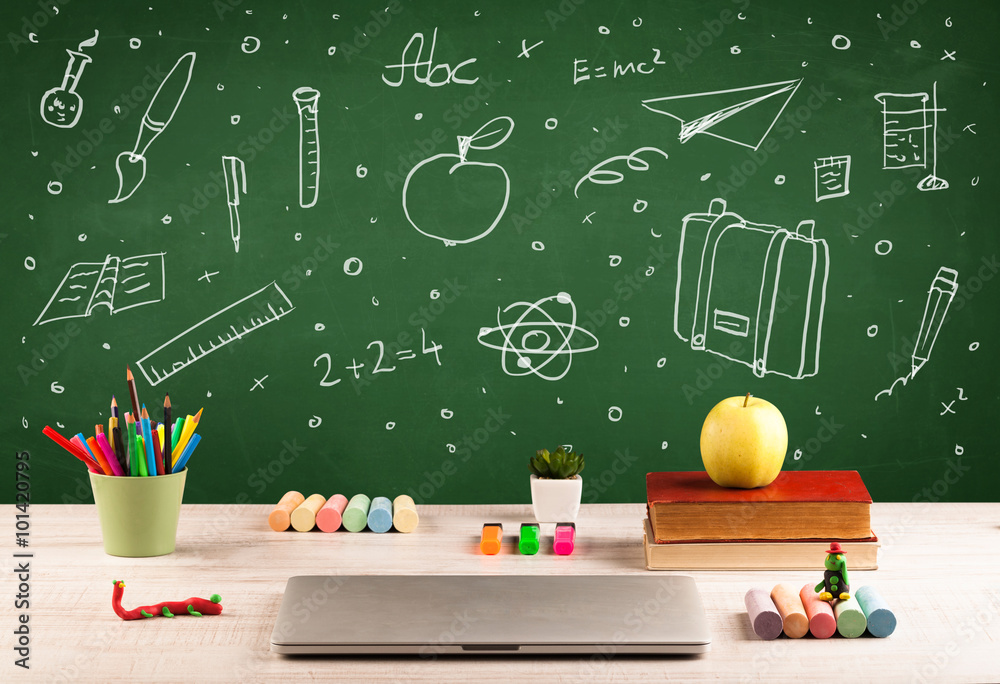 Back to school chalkboard and color pencils Back to school chalkboard and color pencils