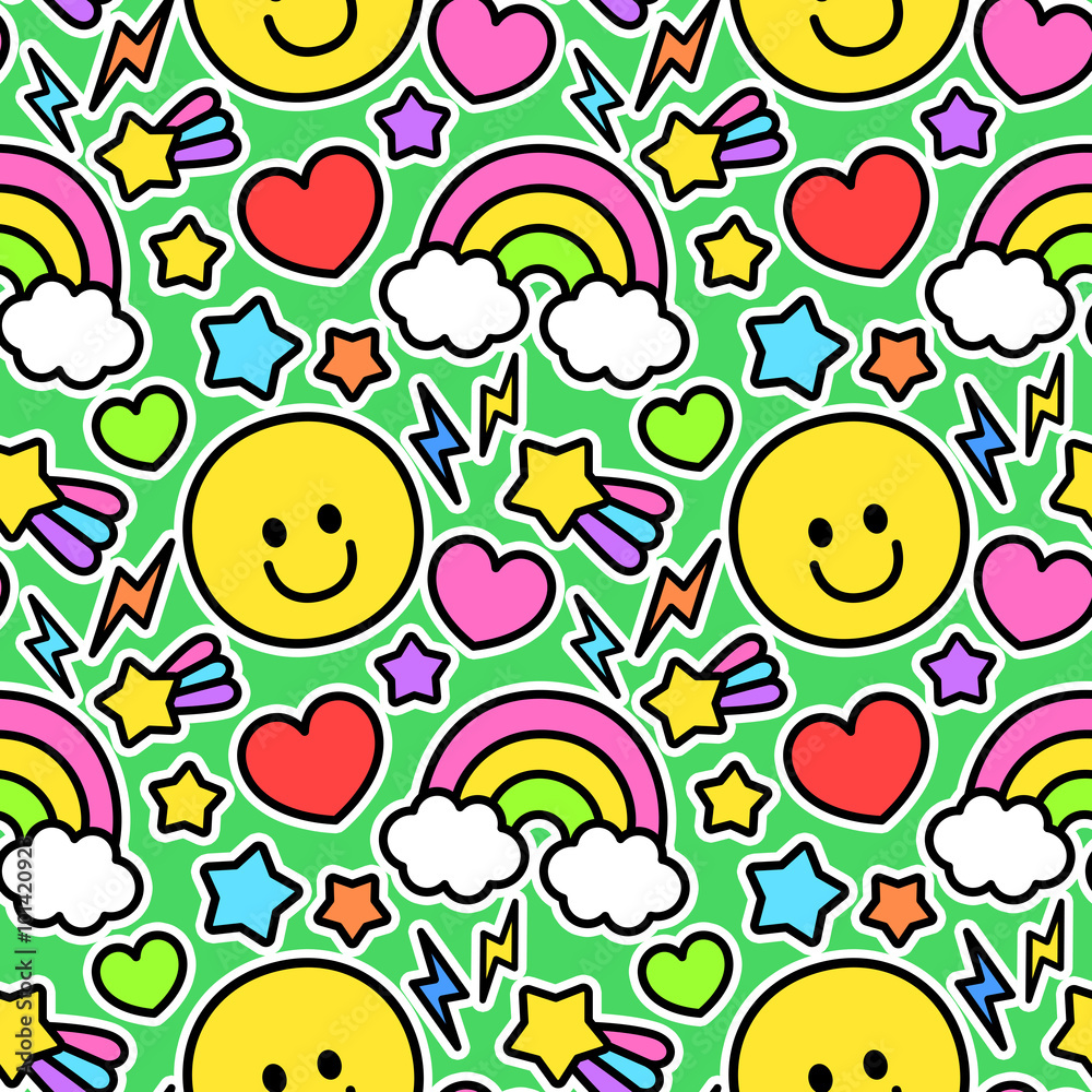 ポップなスマイル 虹柄 シームレスパターン 緑色 Stock イラスト Adobe Stock ポップなスマイル 虹柄 シームレスパターン 緑色 Stock イラスト Adobe Stock