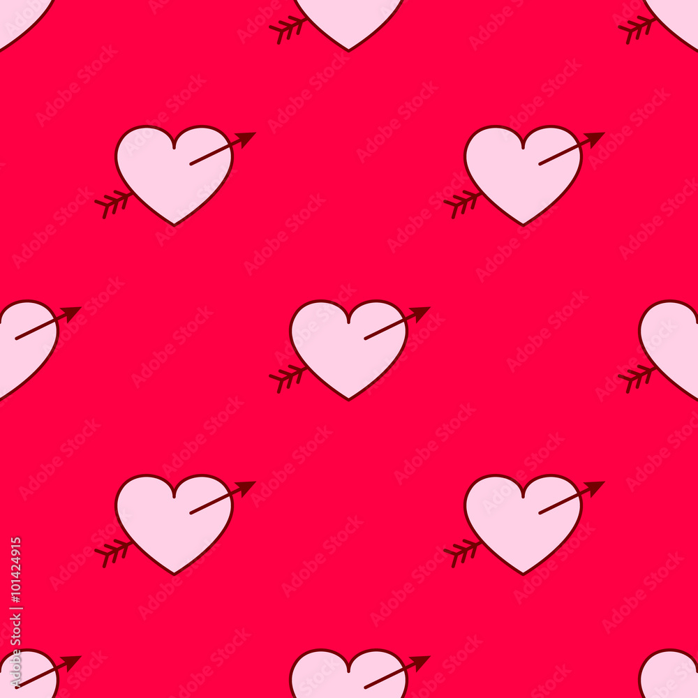 Vector valentines hearts with arrows seamless pattern. Wedding background. Love and passion design element
