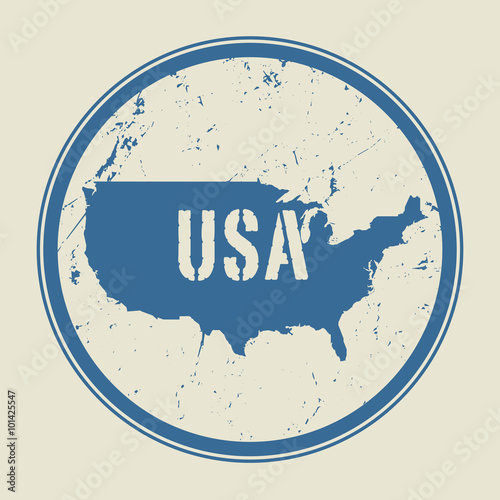 Stamp with the name and map of United States of America