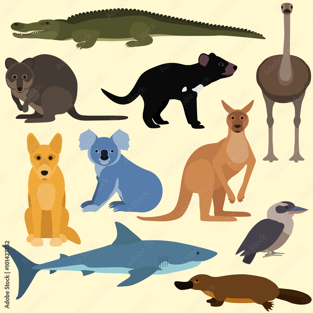 Set of cartoon australian animals. Set of cartoon australian animals.