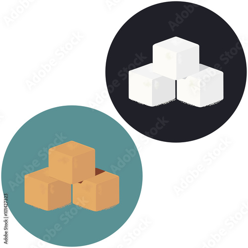 Illustration of white and brown sugar cubes. Vector icon.