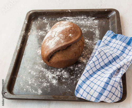 Rye bread Tabatiere on oven-tray photo