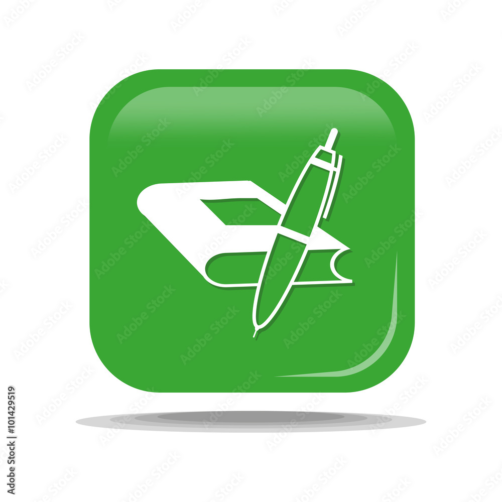 Flat Icon of book with a pen. Isolated on green background. Modern vector illustration for web and mobile. Flat Icon of book with a pen. Isolated on green background. Modern vector illustration for web and mobile.