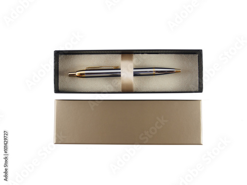 Pen in box top view of  white background