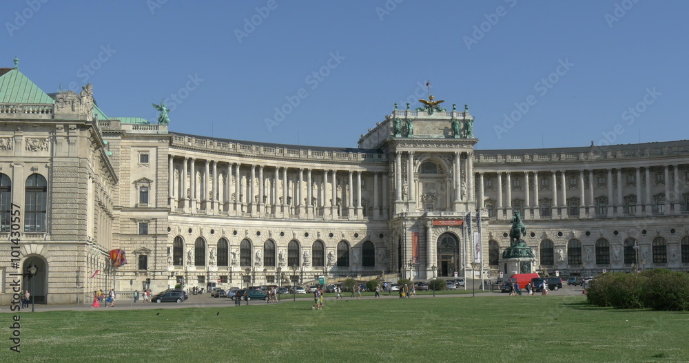 View from Heldenplatz (Helden square) to the Austrian National Library and Hofsburg congress center. It is former residence of Hapsburg dynasty. View from Heldenplatz (Helden square) to the Austrian National Library and Hofsburg congress center. It is former residence of Hapsburg dynasty.