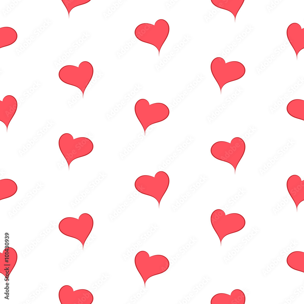 The simple geometry of red hearts on a white background seamless pattern - vector