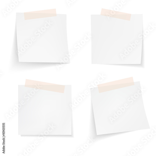 Collection of various white note papers, ready for your message. Vector illustration.
