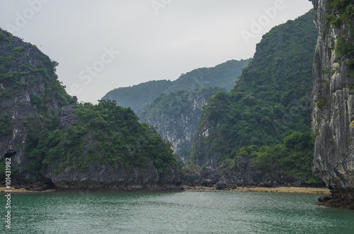 Beautiful limestone mountain scenery at Ha Long Bay, North Vietn
