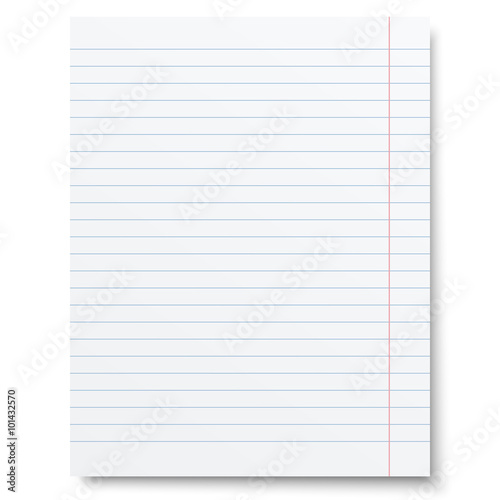 Notebook lined paper sheet isolated