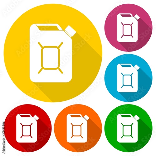 Jerrycan fuel icons set with long shadow