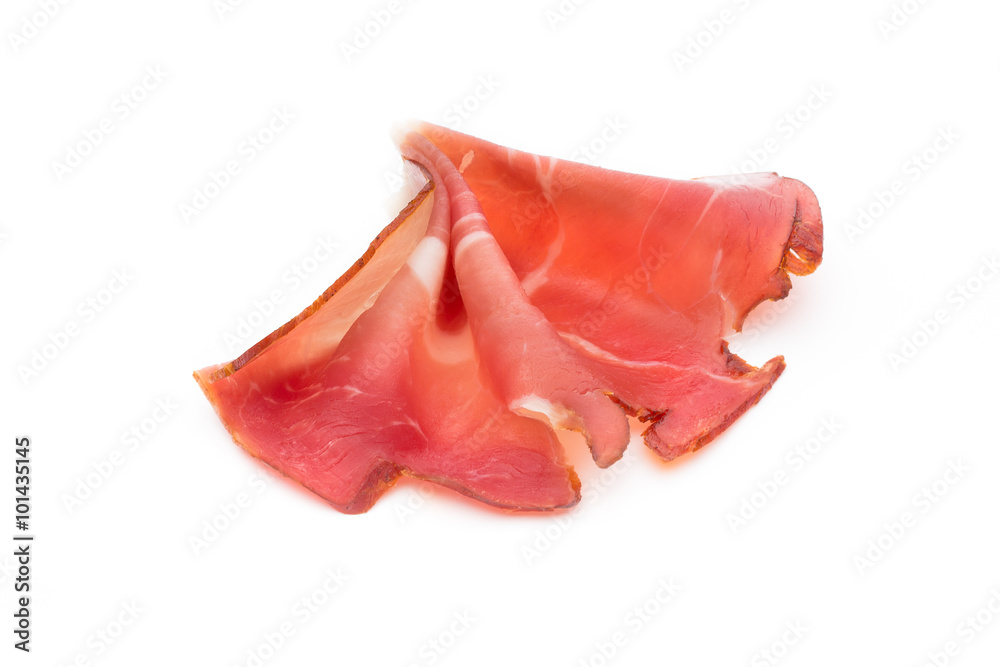 Slices of ham on white background. Slices of ham on white background.