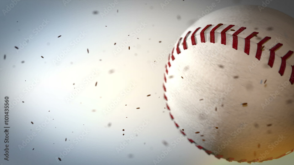 Rotating Baseball, hi-speed, slow- speed, loop white little particles around the ball 