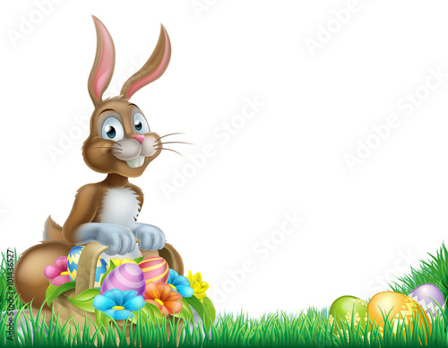 Cartoon Easter Egg Basket Hunt Bunny