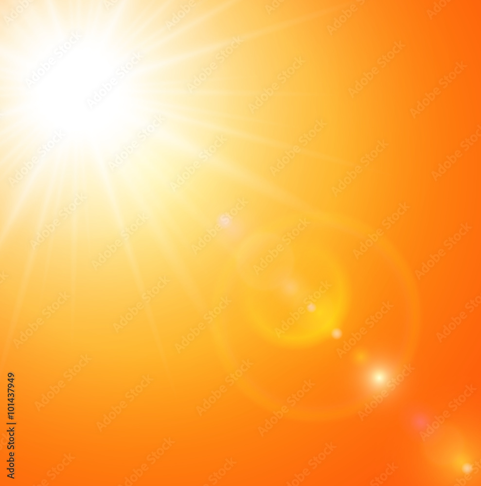 Summer natural  background with sun and lens flare.  - obrazy, fototapety, plakaty 