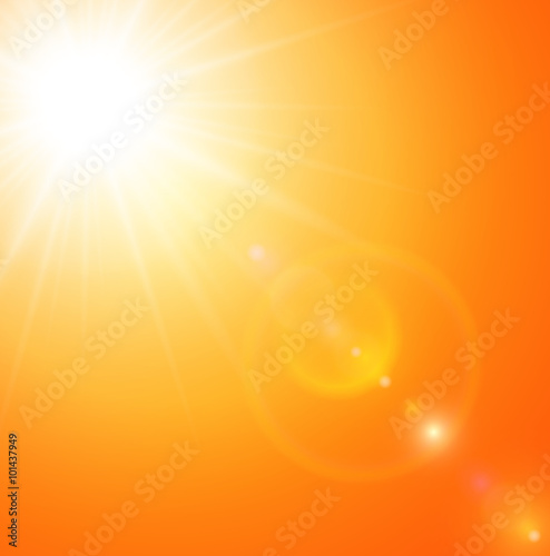 Summer natural  background with sun and lens flare. 