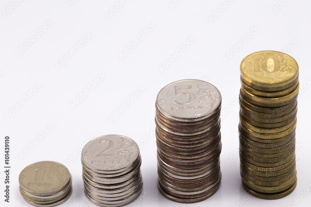 russian ruble coins in piles russian ruble coins in piles