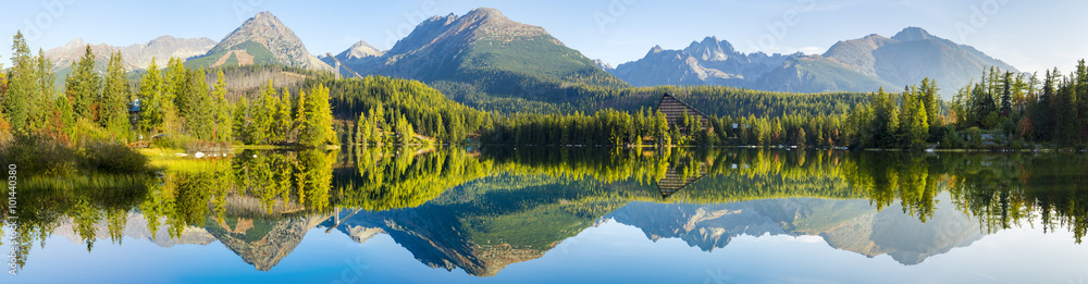 High resolution panorama of the lake in Strbske Pleso,High Tatras,Slovakia