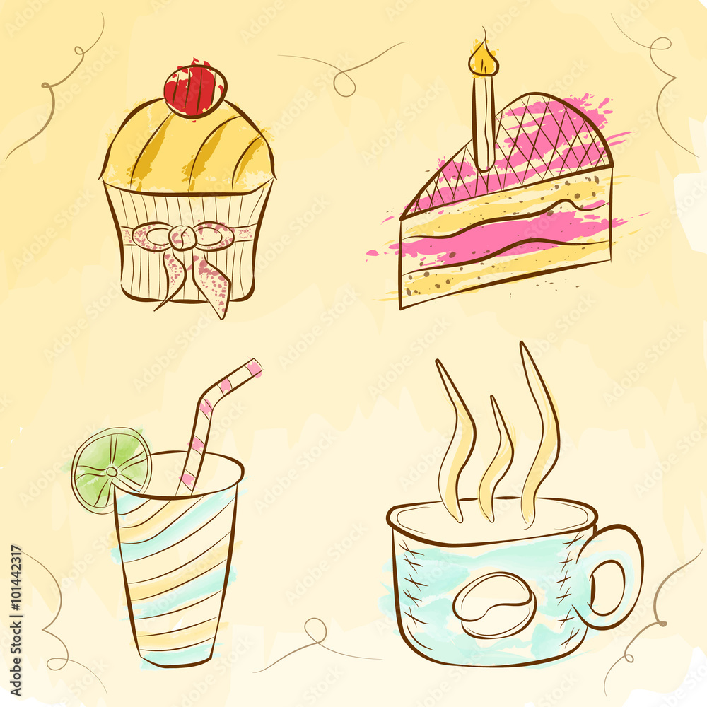 Vector cake and drink illustration Vector cake and drink illustration